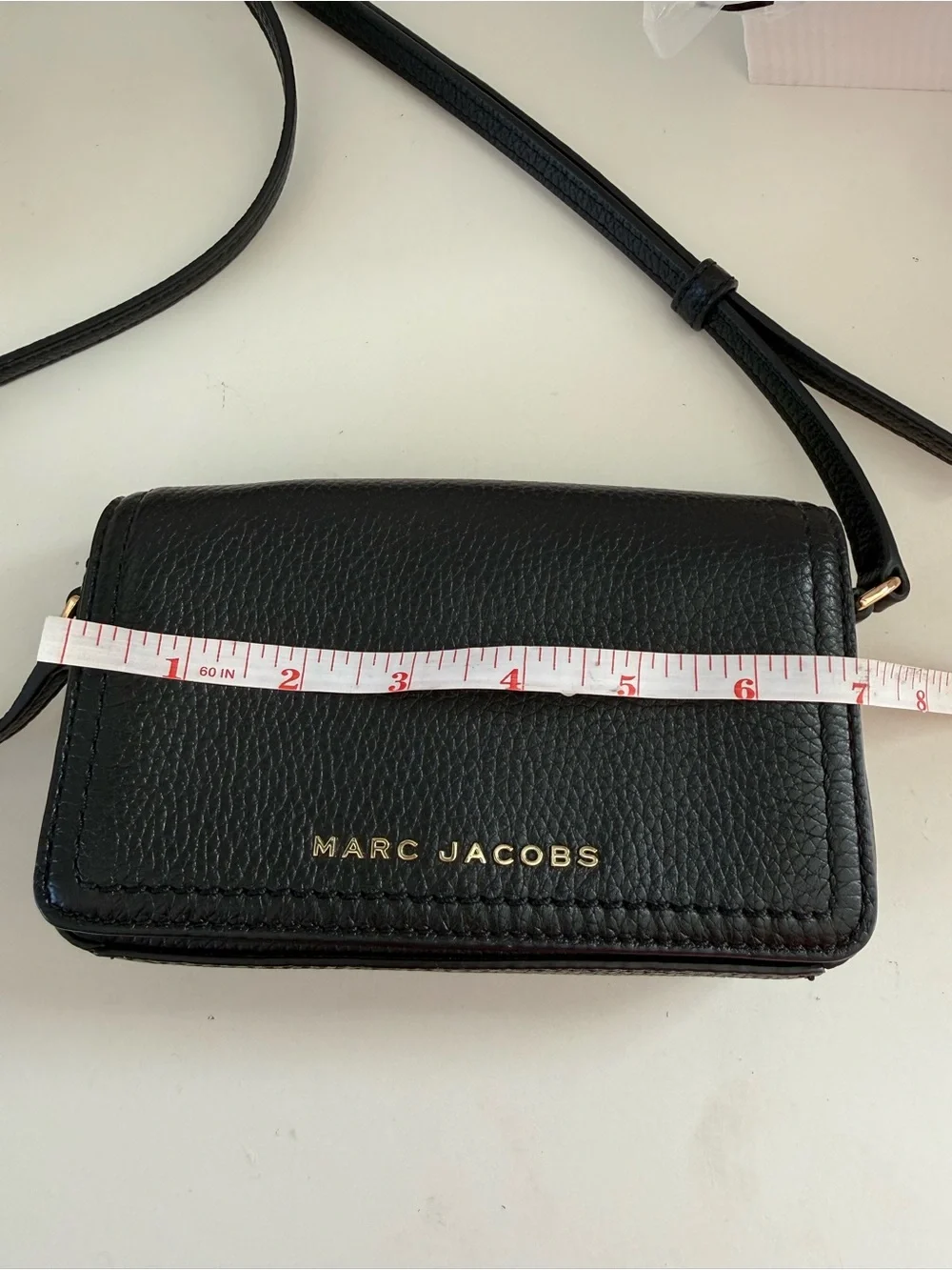 Marc Jacobs Black Pebbled Leather Mini Crossbody with Gold Logo